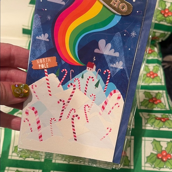 Festive Santa HO HO HO RAINBOW Holiday greeting card! Rainbow & Candy Canes - Picture 3 of 11